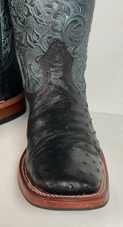 Boulet Tooled Ostrich Quill Cowgirl Boots  7 C Square Toe Exotic
