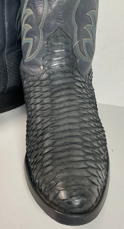 Vintage Nocona Dark Blue Python Snakeskin Cowboy Boots 12 D USA Made