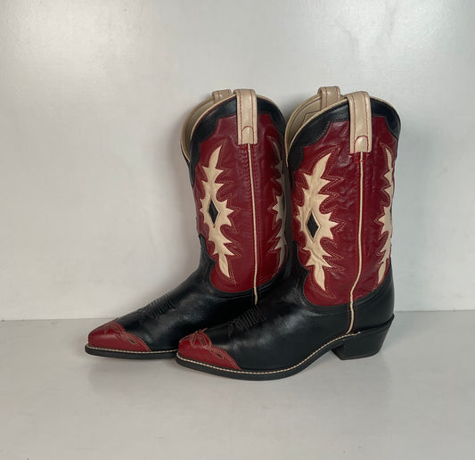 Vintage Dingo Acme Wingtip Cowgirl Boots 7 M USA Made Tooled Inlay