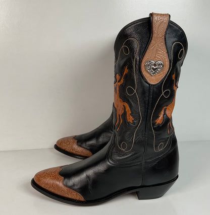 Vintage Ben Miller Cowgirl Boots | Tooled Inlays | Bucking Bronco | Women’s 10 B