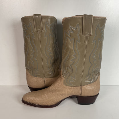 Vintage 1960s Justin Exotic Elephant Cowboy Boots 11 B Old White Label
