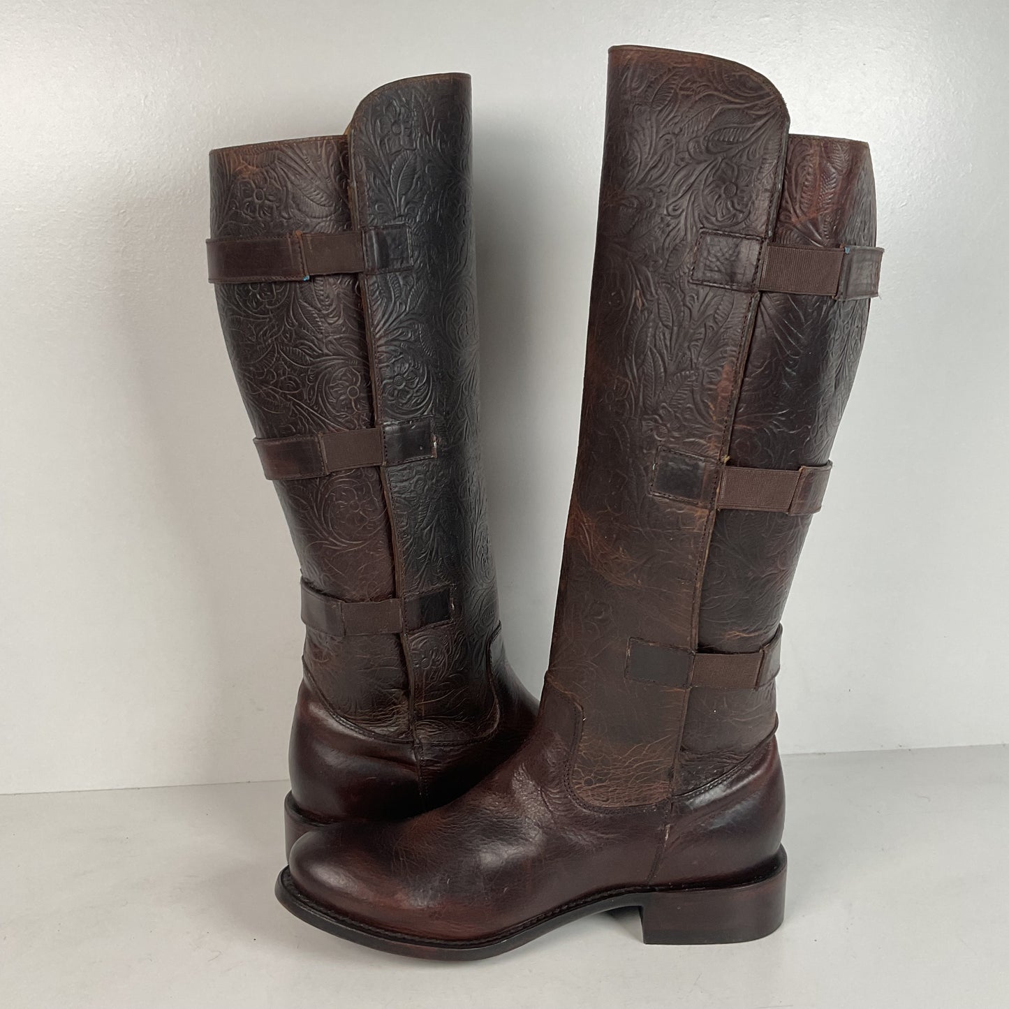 J.B. Dillon Western Riding Boots | Triple Buckle | Tooled | Women’s 8 B