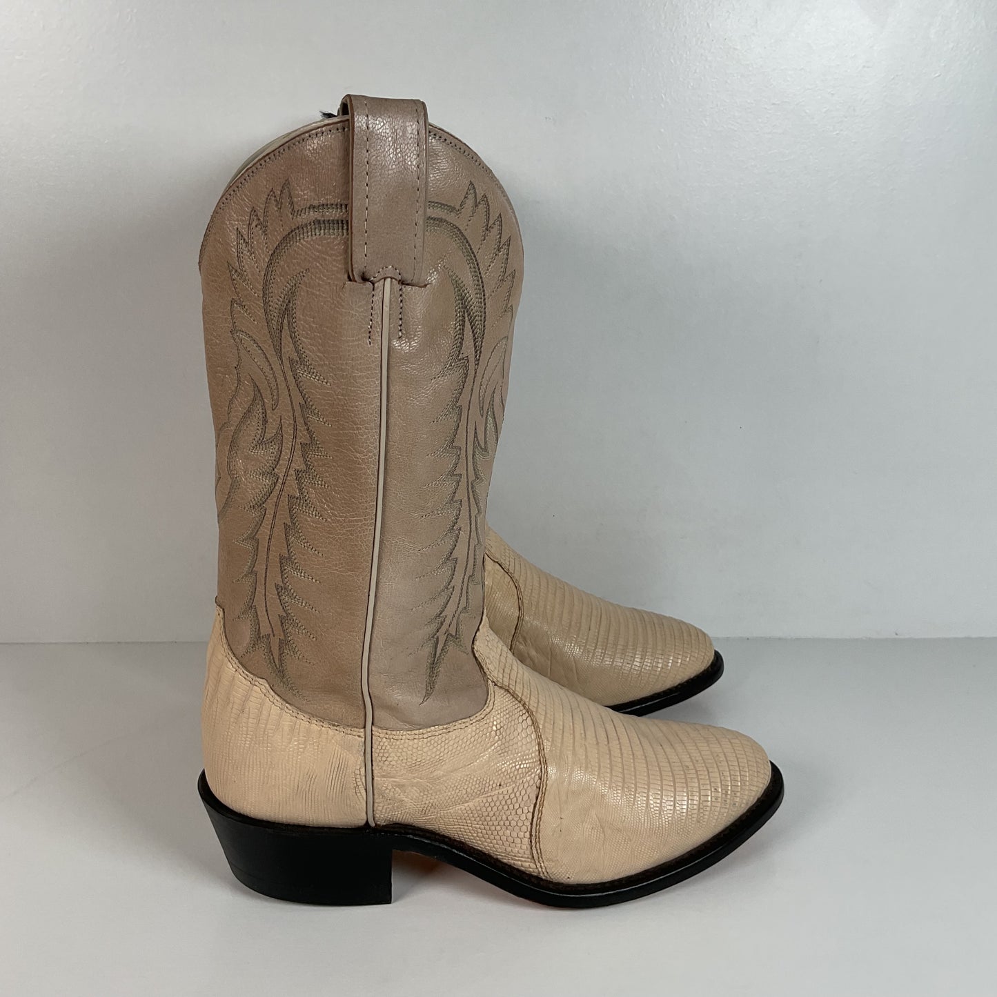 Tony Lama Teju Lizard Cowboy Boots | USA Made | Bone White | Men’s 8.5 D