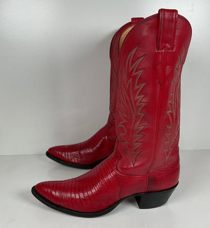 Vintage Justin Teju Lizard Cowboy Boots | USA Made | Ruby Red | Men’s 10.5 D