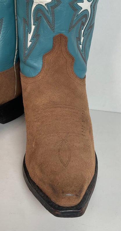 Dan Post Pee Wee Suede Cowgirl Boots 8 M Rough Out Suede