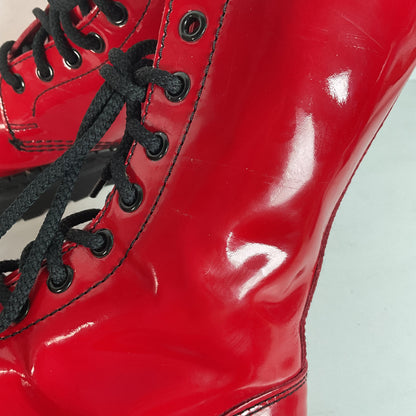 Underground England Lace Up Boots | Safety Toe | Cherry Red Patent | UK 6 | US 8