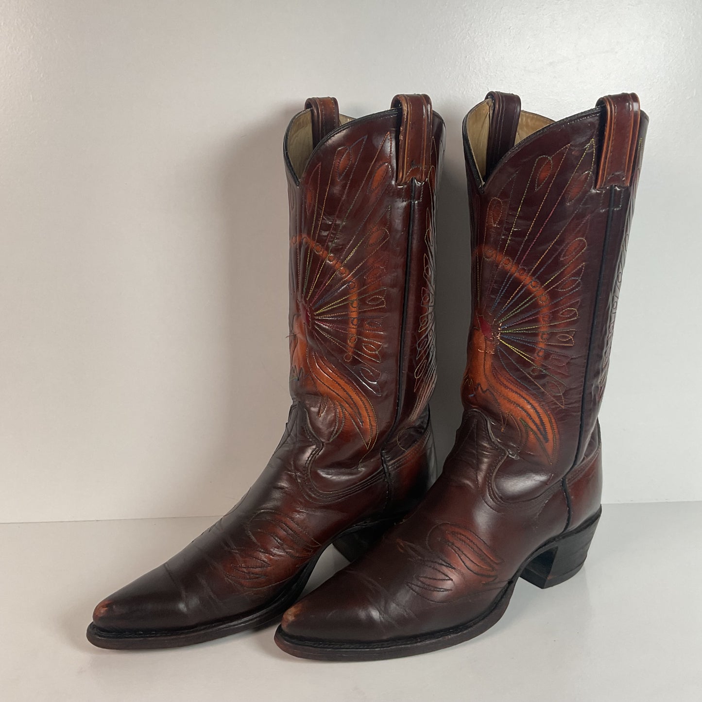 Vintage Texas Thunderbird Cowboy Boots | Rainbow Peacock | USA Made | 70s | 10 D