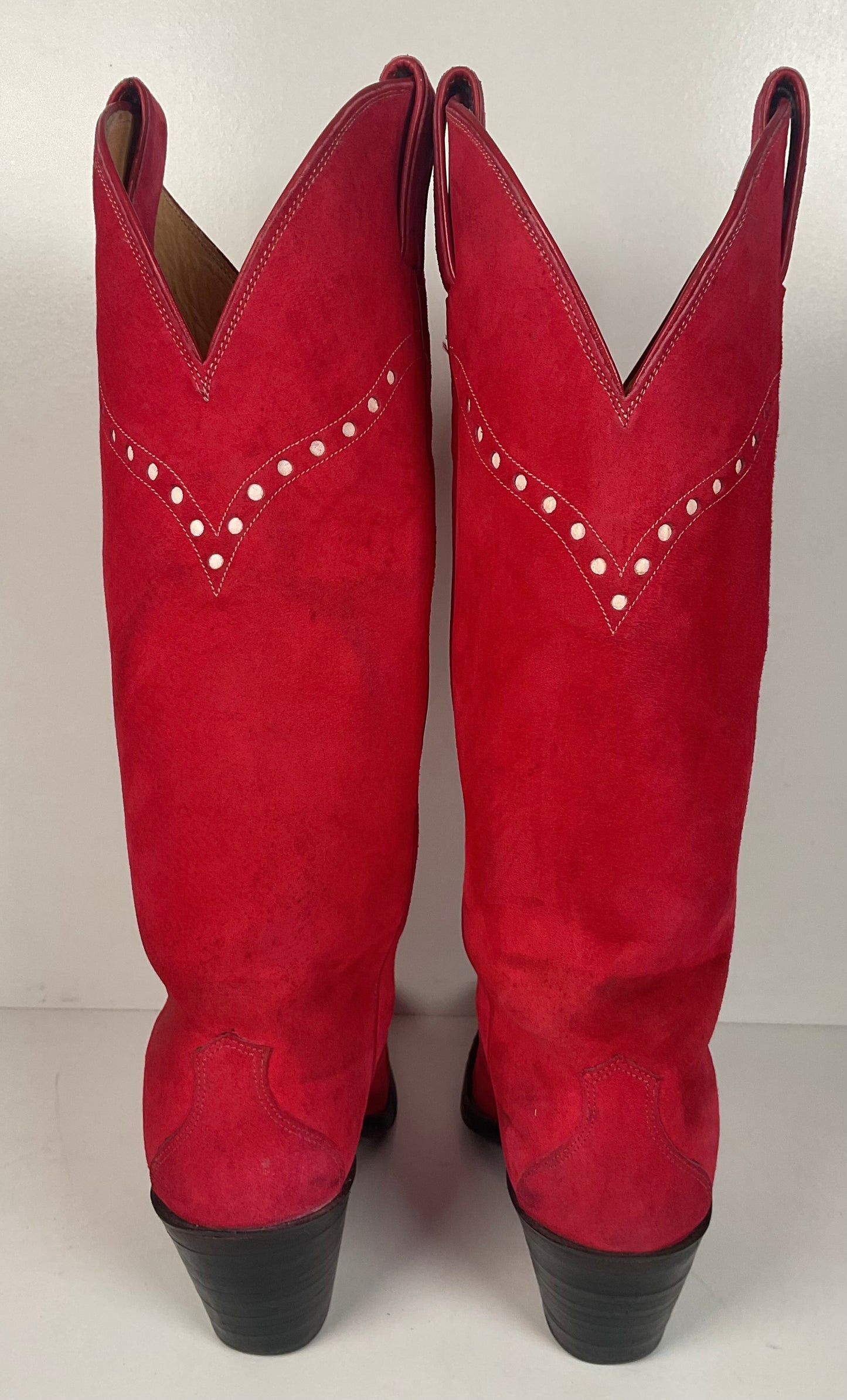 Vintage 70s Justin Red Suede Cowgirl Boots 6 B USA Made Rough Out