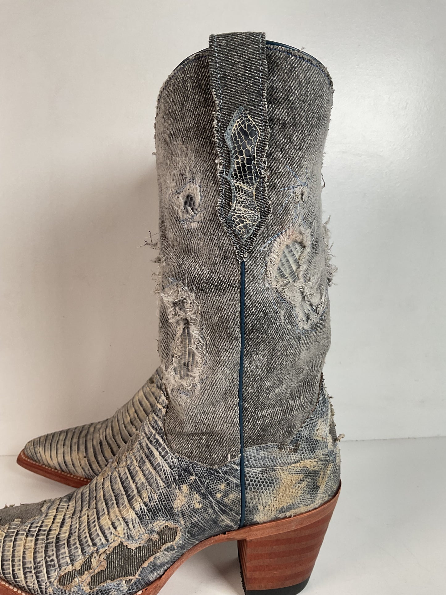 Dan Post Buckshot Lizard Cowgirl Boots 7.5 M Halloween Denim