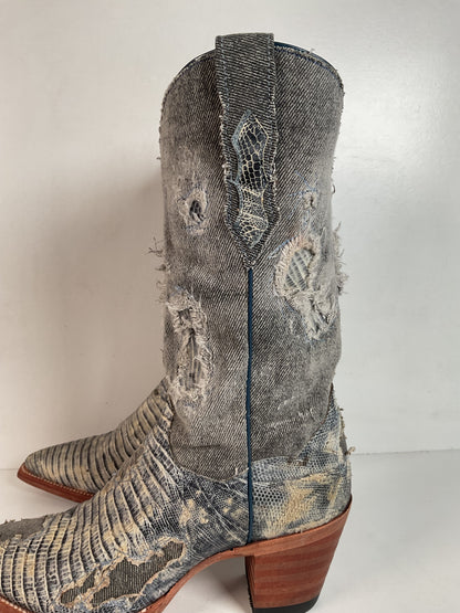 Dan Post Buckshot Lizard Cowgirl Boots 7.5 M Halloween Denim
