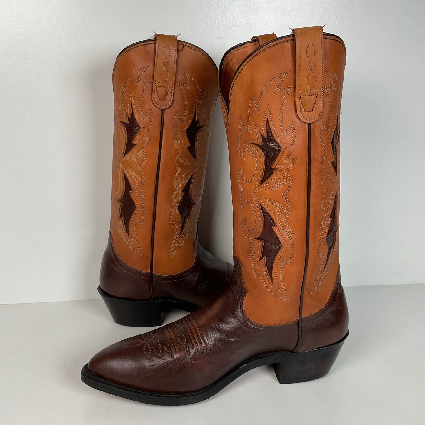 Vintage J. Chisholm Cowboy Boots | Tooled Inlays | USA Made | Men’s 8.5 D