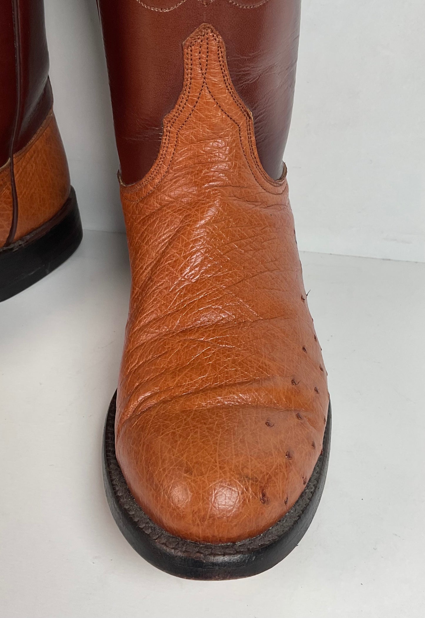 Vintage Lucchese Handmade Smooth Ostrich Cowgirl Roper Boots 7 B 1990s