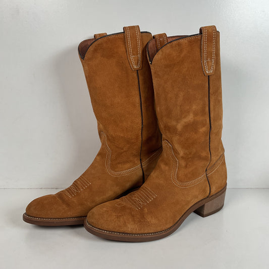 Vintage Wolverine Full Suede Cowgirl Boots 8 M Harvest Wheat Vibram