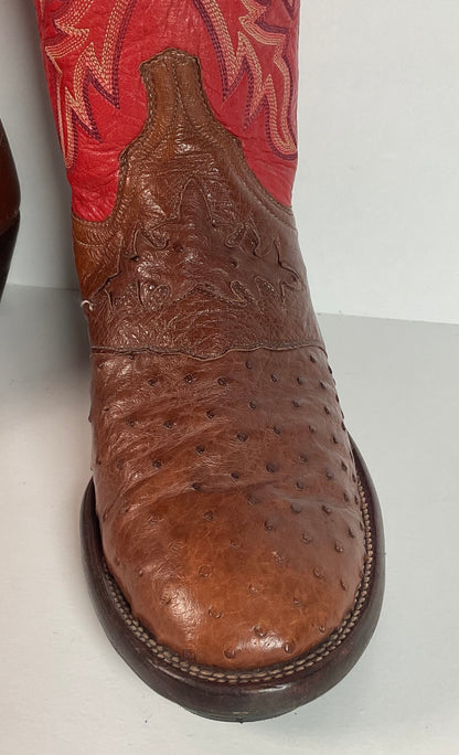 Lucchese 2000 Ostrich Quill Cowboy Boots | Exotic | Tooled Inlay | Men’s 8.5 D