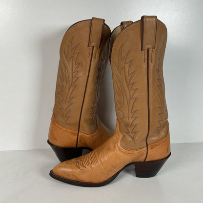 Vintage Justin Smooth Ostrich Cowboy Boots | USA Made | Butterscotch | 8 EE