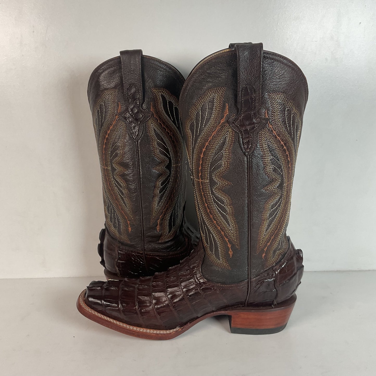 Ferrini Exotic Hornback Caiman Crocodile Cowboy Boots 9 EE Square Toe