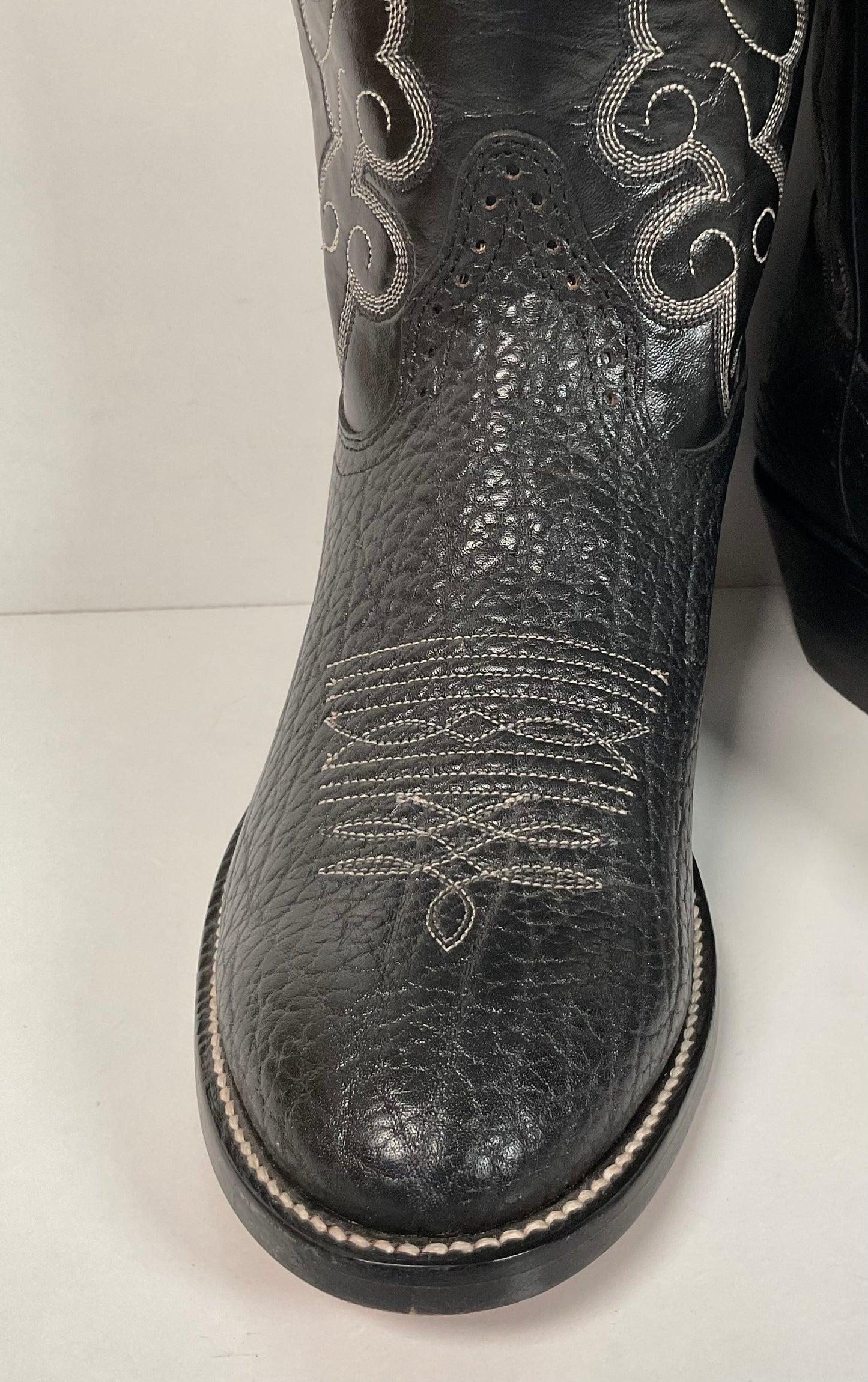 Hondo Black Bull Hide Buckaroo Boots 9 EE Cowboy Punchy