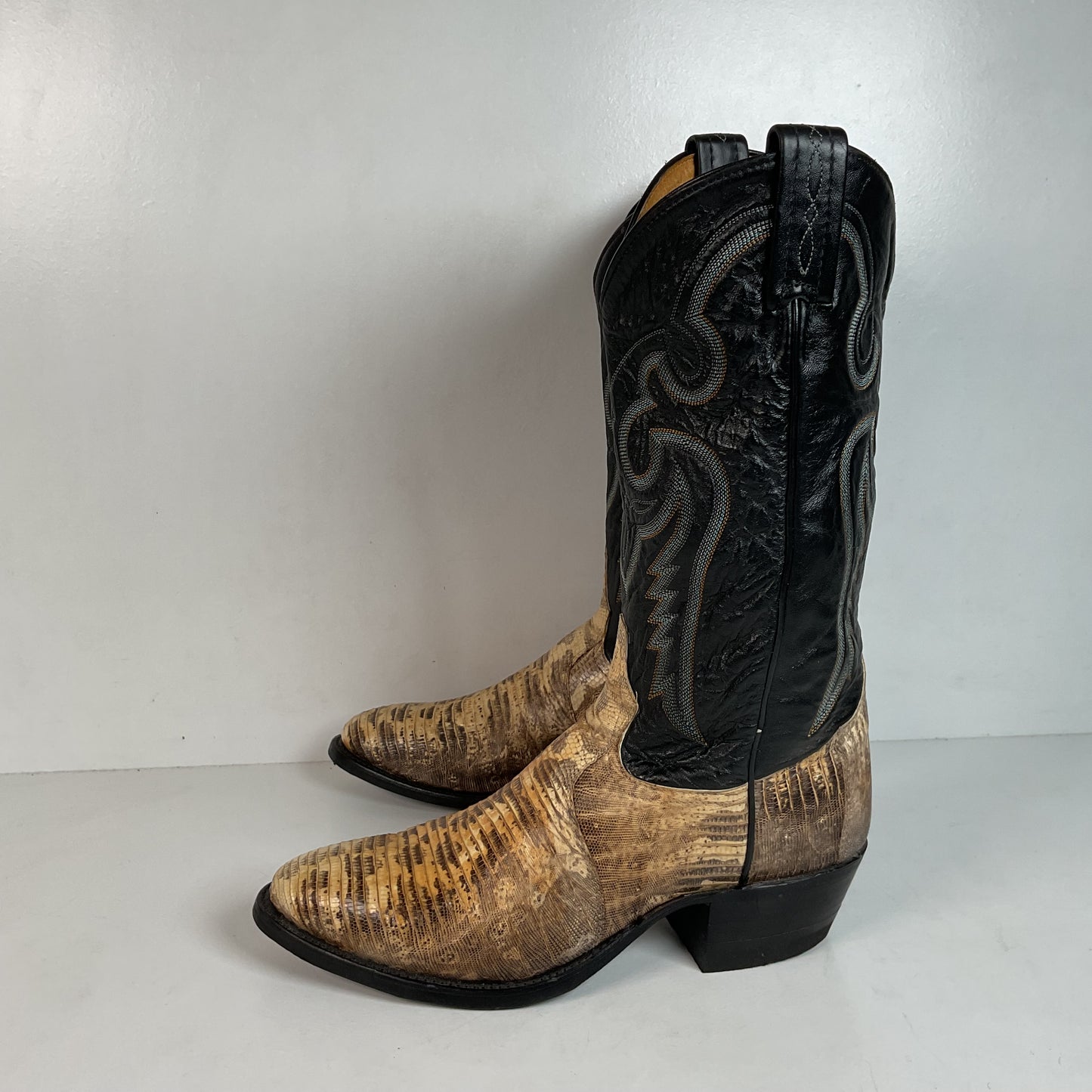 Vintage Tony Lama Natural Lizard Cowboy Boots 8.5 D USA Made