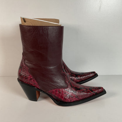 Western Snakeskin Stiletto Boots | Burgundy Python | Men’s 7.5 | Women’s 9
