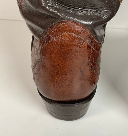 Vintage Larry Mahan Exotic Ostrich Wingtip Cowboy Boots 10.5 D Smooth Pin Quill