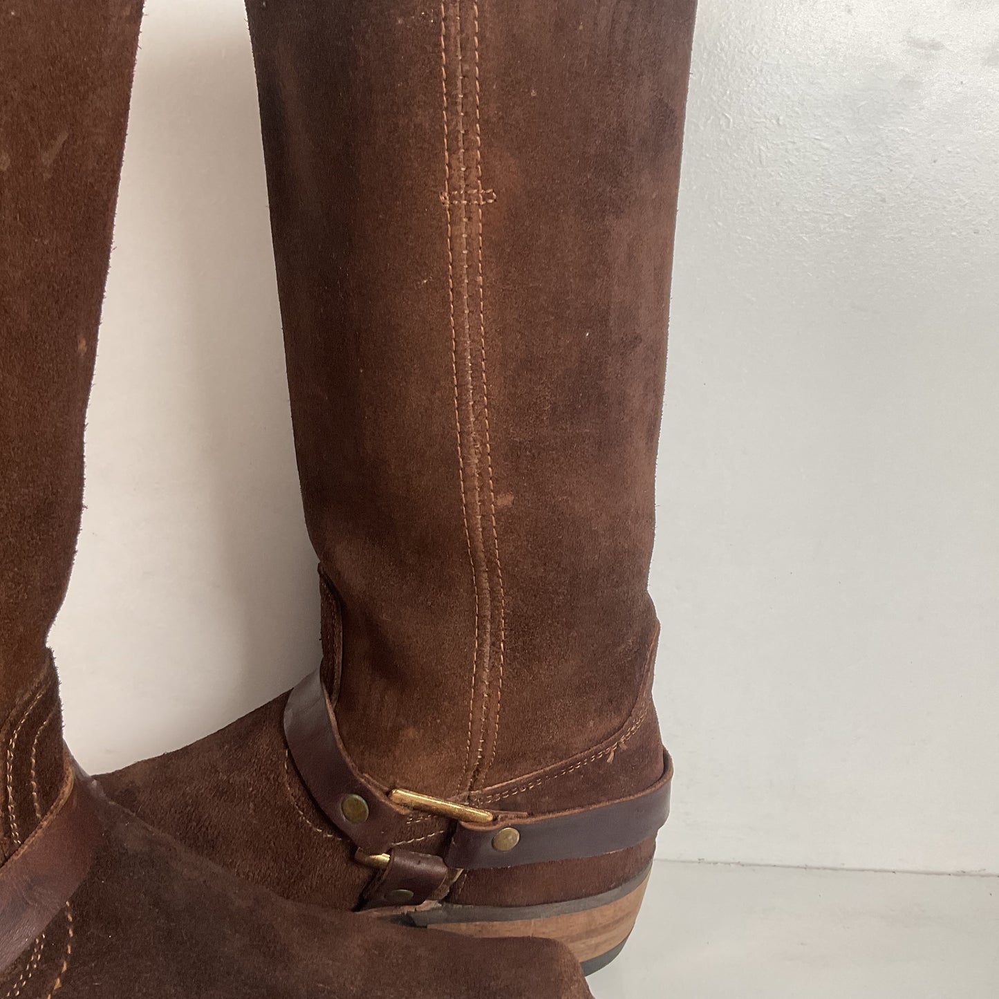 1970s Sears Chocolate Suede Harness Boots Men’s 10 B (Narrow) USA Made