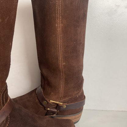 1970s Sears Chocolate Suede Harness Boots Men’s 10 B (Narrow) USA Made