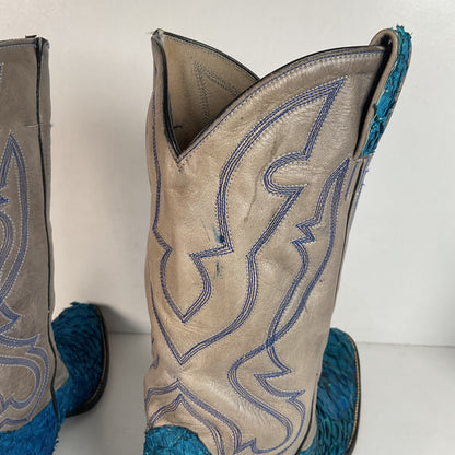 Custom Blue Sea Bass Cowboy Boots Men’s 7.5 | Women’s 8.5 Exotic