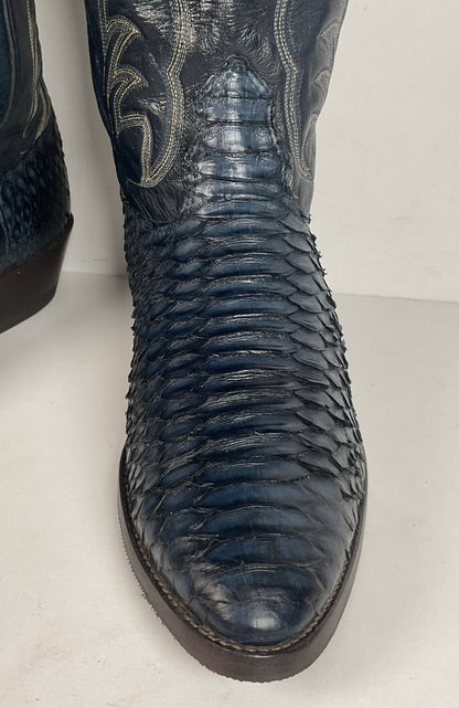 Vintage Nocona Python Snakeskin Cowboy Boots | USA Made | Royal Blue | 9 EE