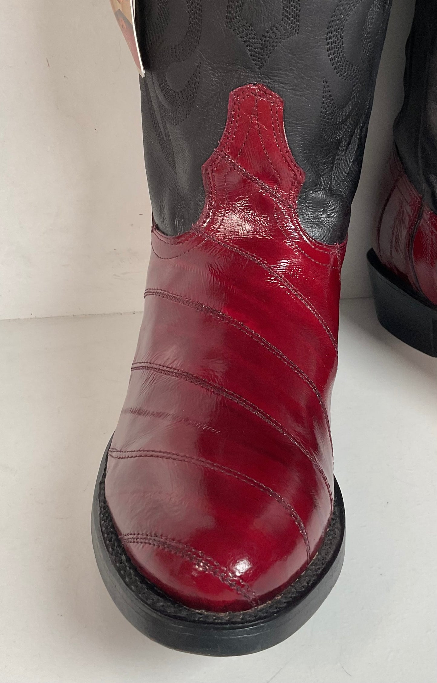 Los Altos Eel Skin Cowboy Boots 10 D Burgundy Exotic