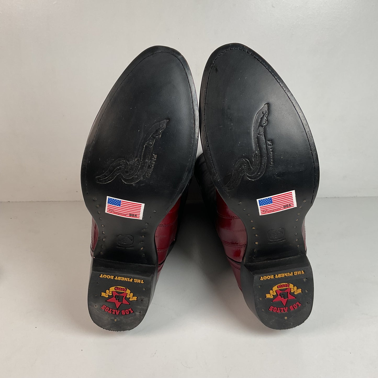 Los Altos Eel Skin Cowboy Boots 10 D Burgundy Exotic