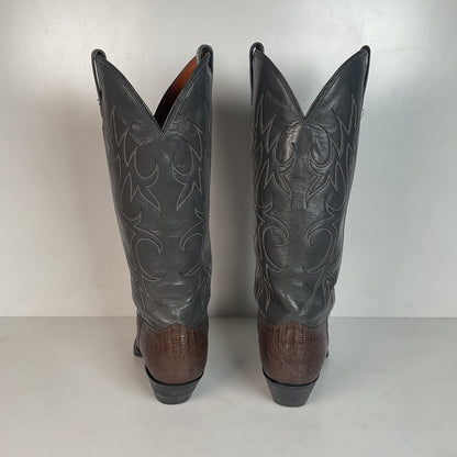 Vintage J Chisholm Grey Tall Cowgirl Boots 8 M Lizard Vamp USA Made