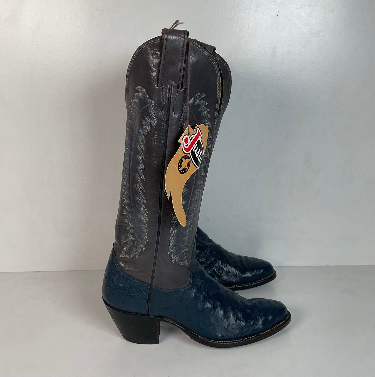 Vintage Justin Ostrich Quill Cowgirl Boots | USA Made | Royal Blue | Women’s 6.5 B