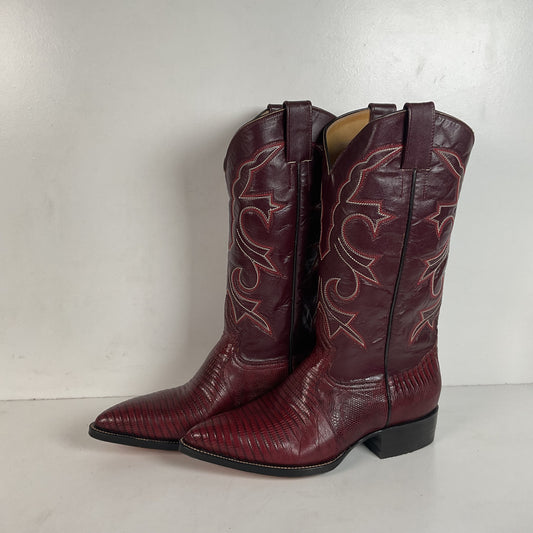 Silvertown Lizard Cowboy Boots | Cranberry Red | Men’s 7.5 C | Women’s 8.5