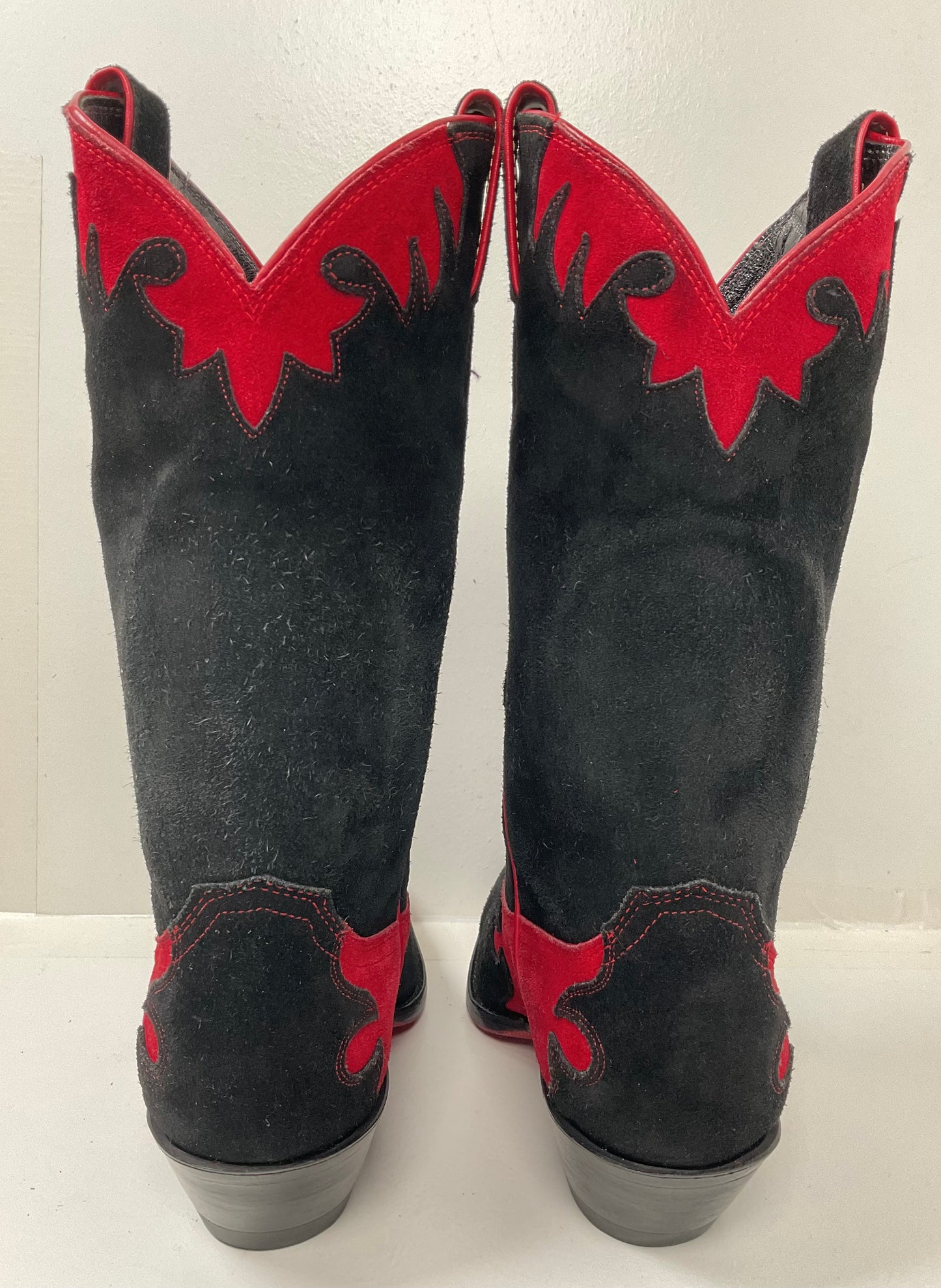 Vintage Justin Rough Out Suede Cowgirl Boots 8 B USA Tooled Overlay Recrafted