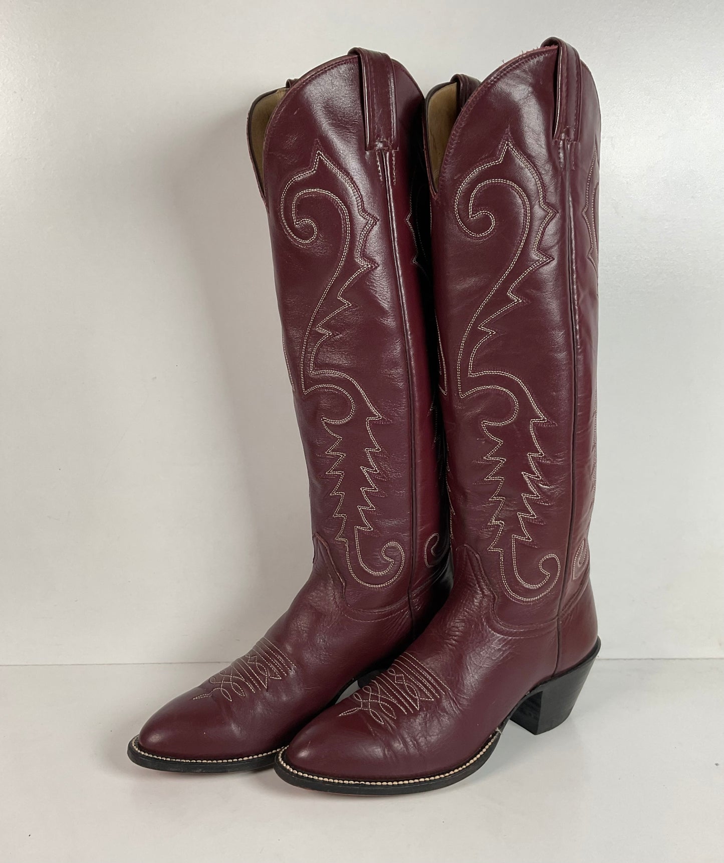 Vintage Hondo 18” Burgundy Cowgirl Boots 6.5 A Stitched
