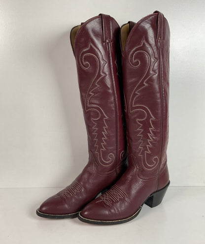 Vintage Hondo 18” Burgundy Cowgirl Boots 6.5 A Stitched