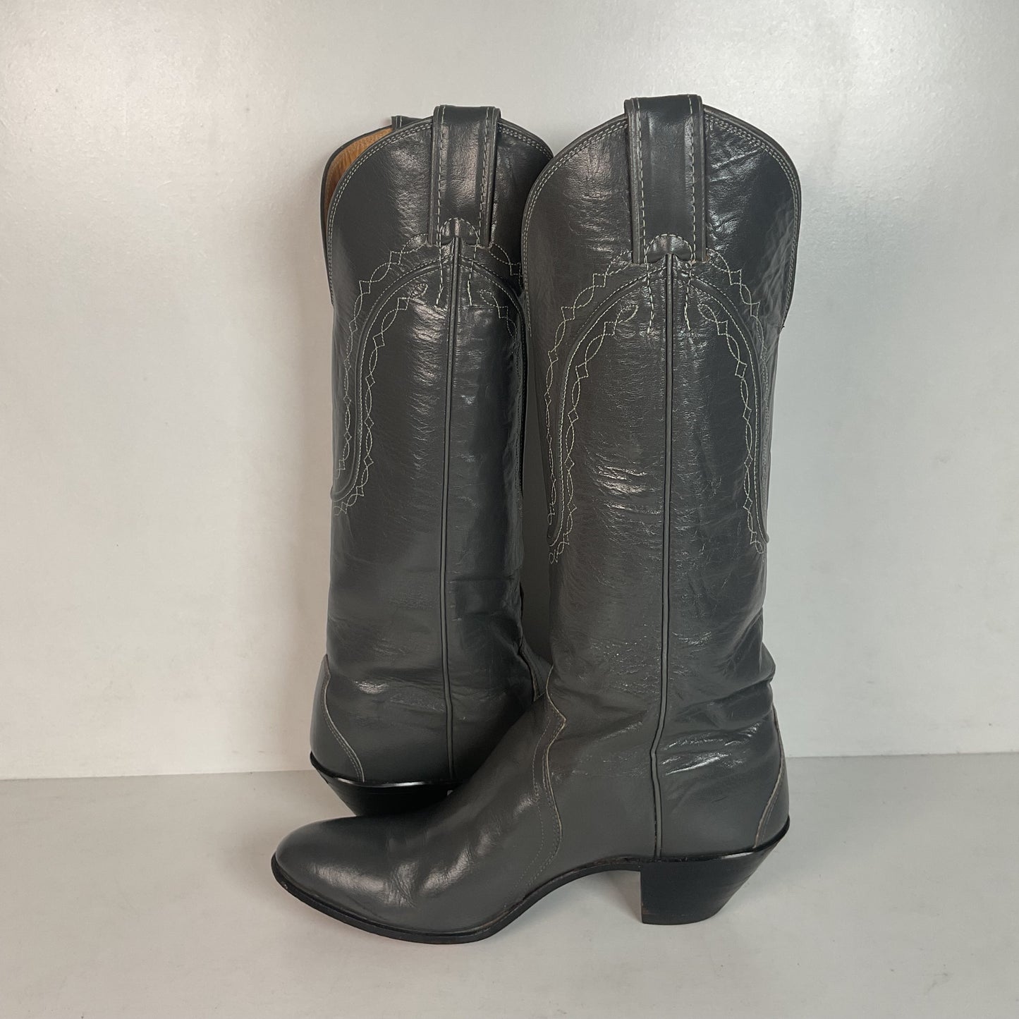 Vintage Justin Tall Grey Cowgirl Boots 7 B USA Made