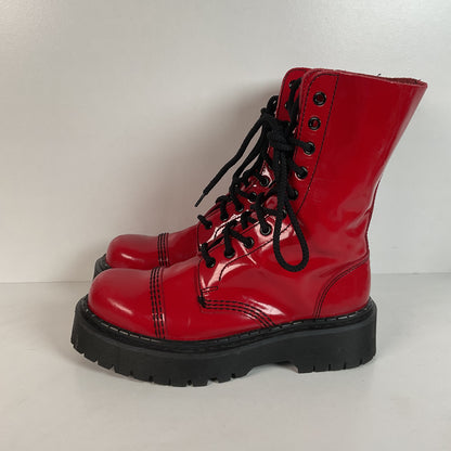 Underground England Lace Up Boots | Safety Toe | Cherry Red Patent | UK 6 | US 8