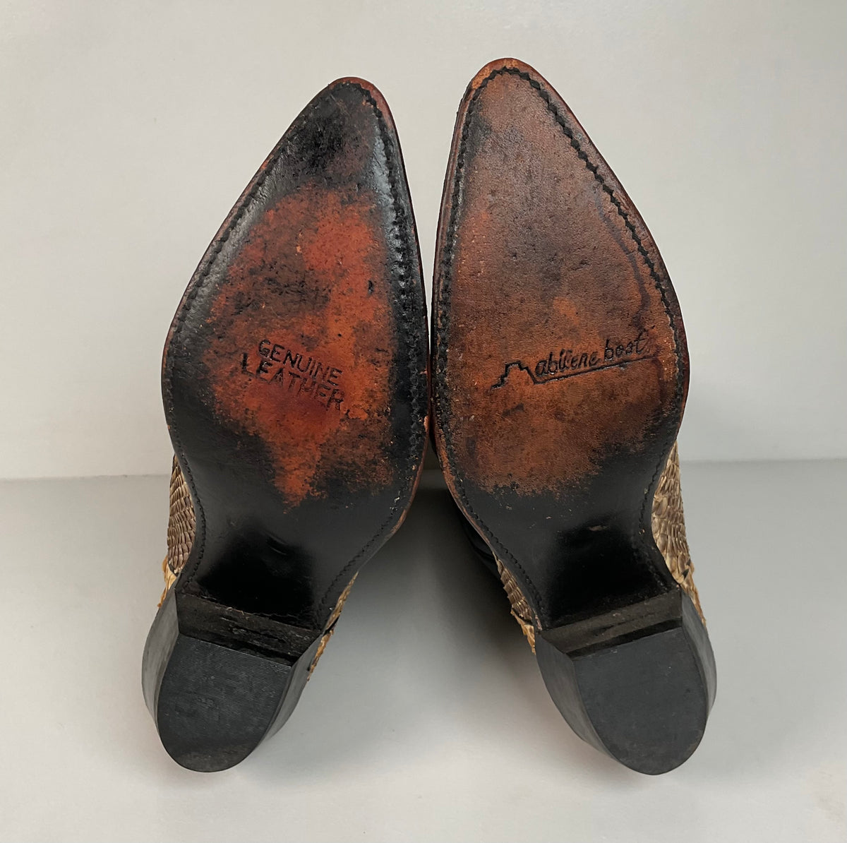 Vintage Abilene Snakeskin Cowgirl Boots | Tooled Python Overlay | Women’s 7.5 M