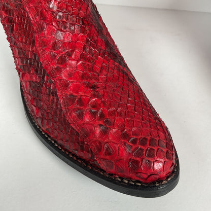 Vintage Justin Python Snakeskin Cowboy Boots | USA Made | Red | Men’s 8.5 D