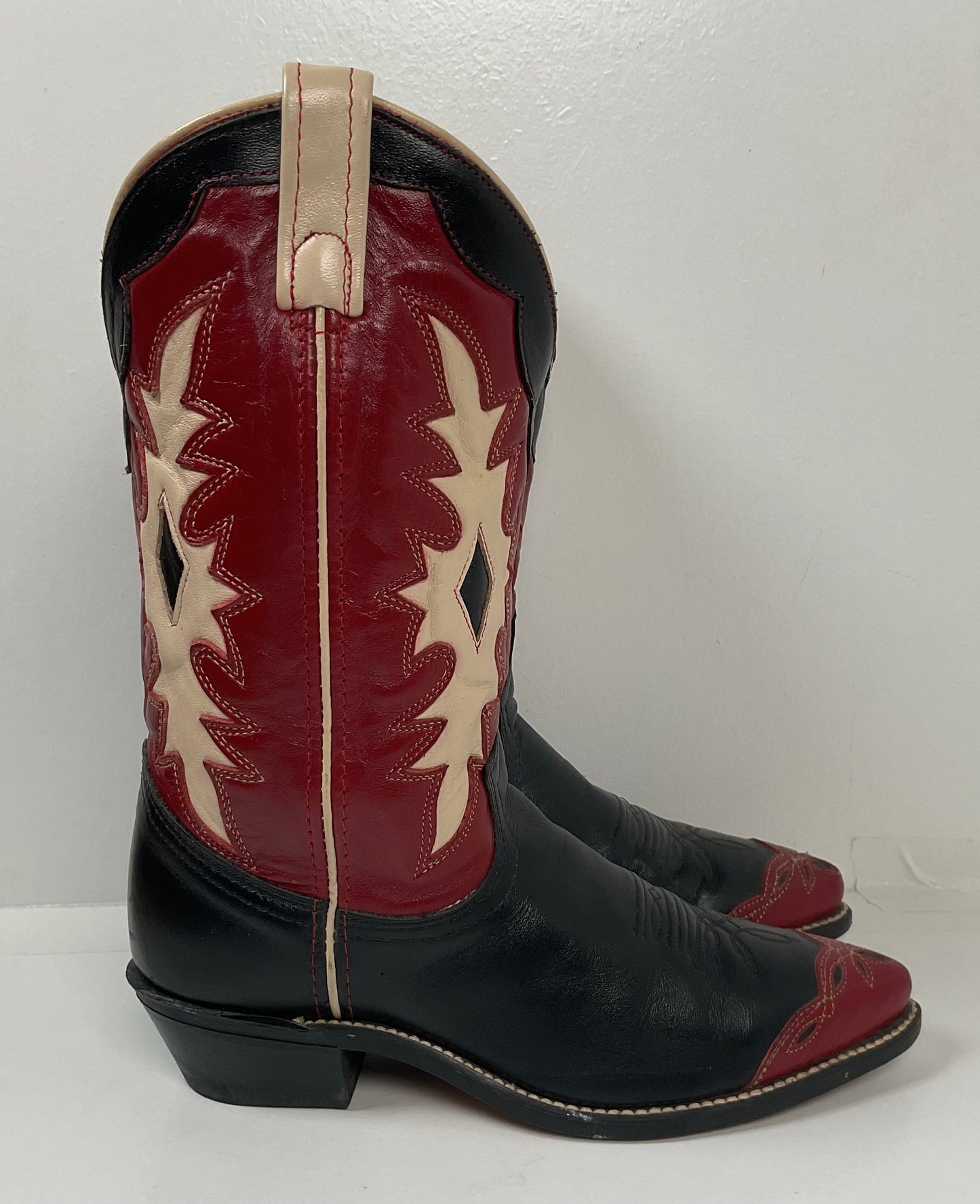 Vintage Dingo Acme Wingtip Cowgirl Boots 7 M USA Made Tooled Inlay