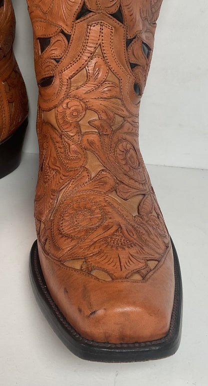 Cock of The Walk Cowboy Boots 12.5 Hand Tooled Carrie Cameron Designs