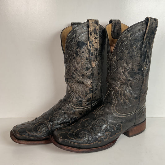 Corral Distressed Lizard Inlay Cowboy Boots 10 D Square Toe