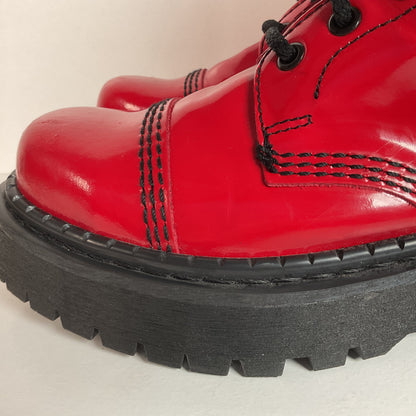 Underground England Lace Up Boots | Safety Toe | Cherry Red Patent | UK 6 | US 8