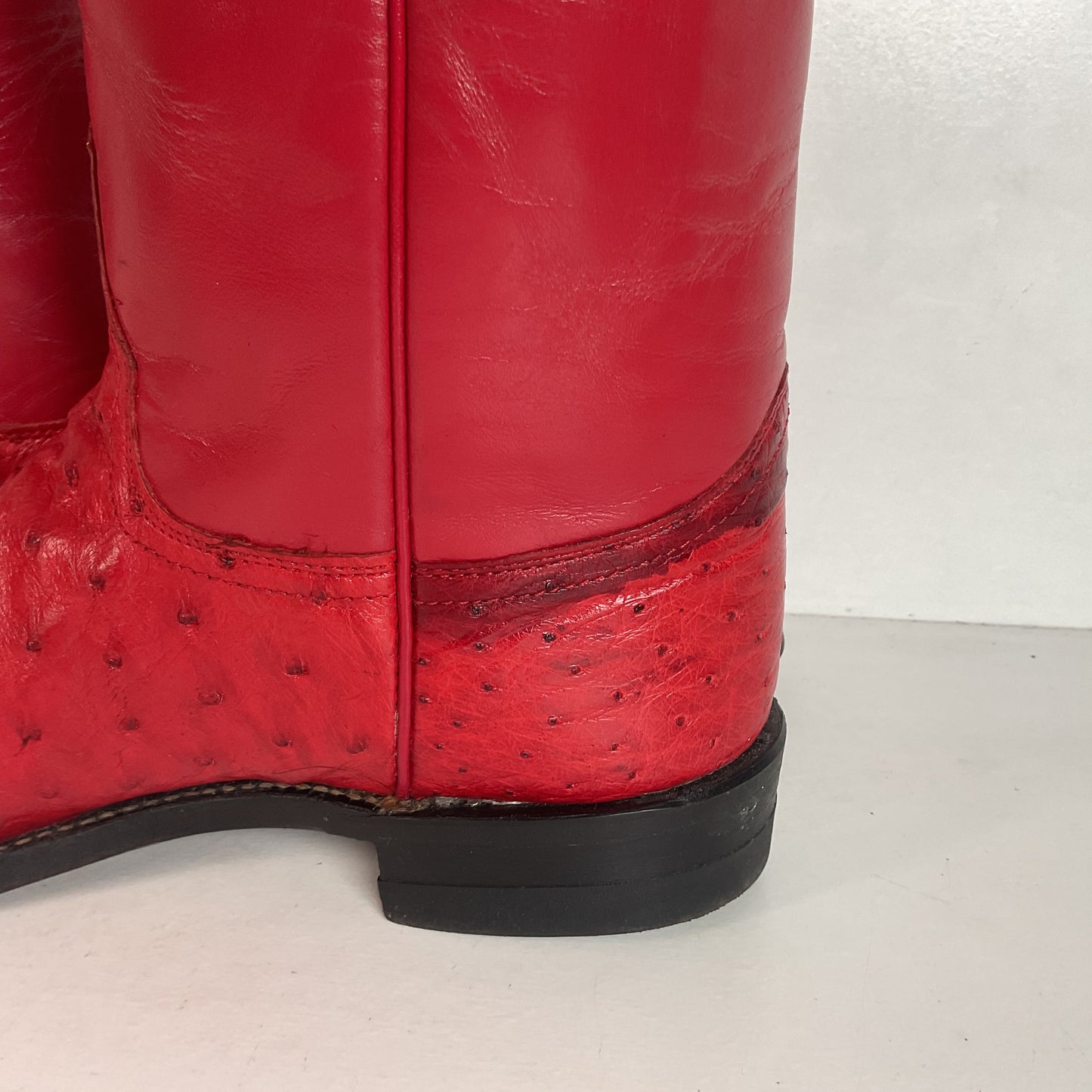 Justin Women’s Ostrich Quill Roper Boots 7 B USA Made Exotic Ruby Red