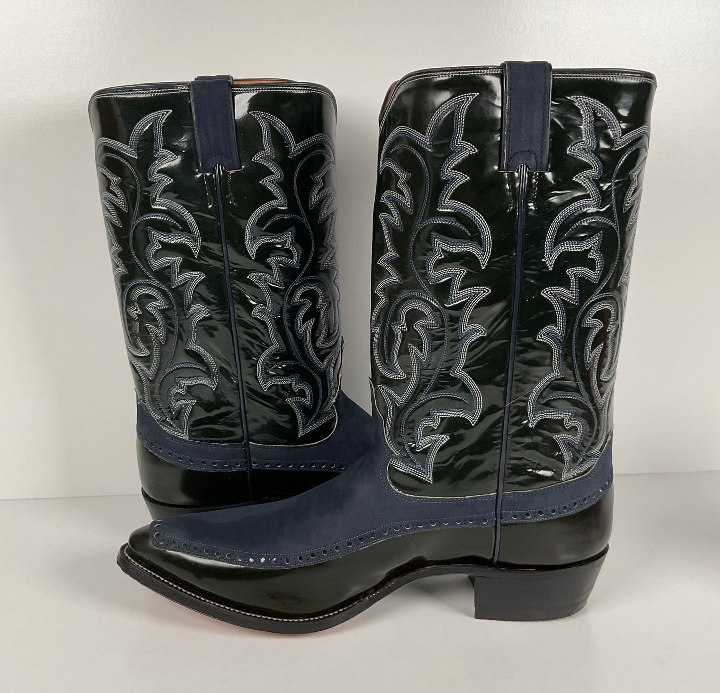 Vintage Justin Algonquin Toe Cowboy Boots | Royal Blue | Patent Leather | 12 EE