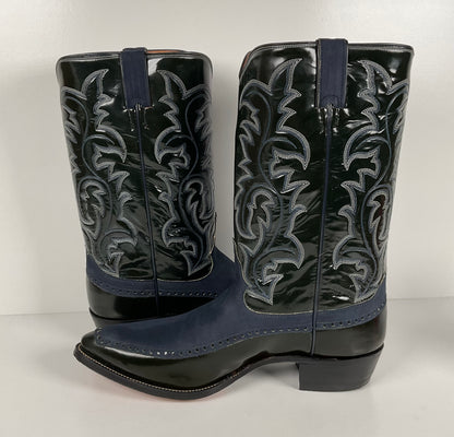 Vintage Justin Algonquin Toe Cowboy Boots | Royal Blue | Patent Leather | 12 EE