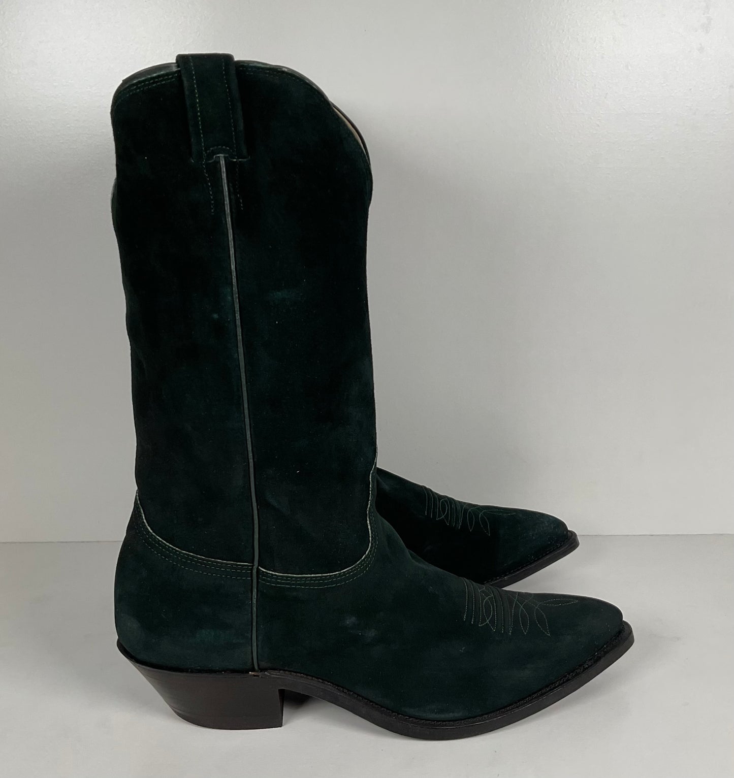 Vintage Nocona Wild Boar Cowboy Boots | Pig Skin Suede | Emerald Green | Men’s 11.5 E