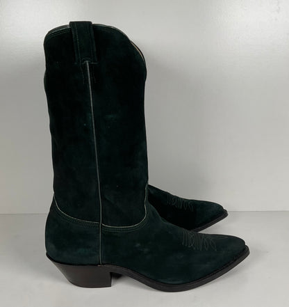 Vintage Nocona Wild Boar Cowboy Boots | Pig Skin Suede | Emerald Green | Men’s 11.5 E