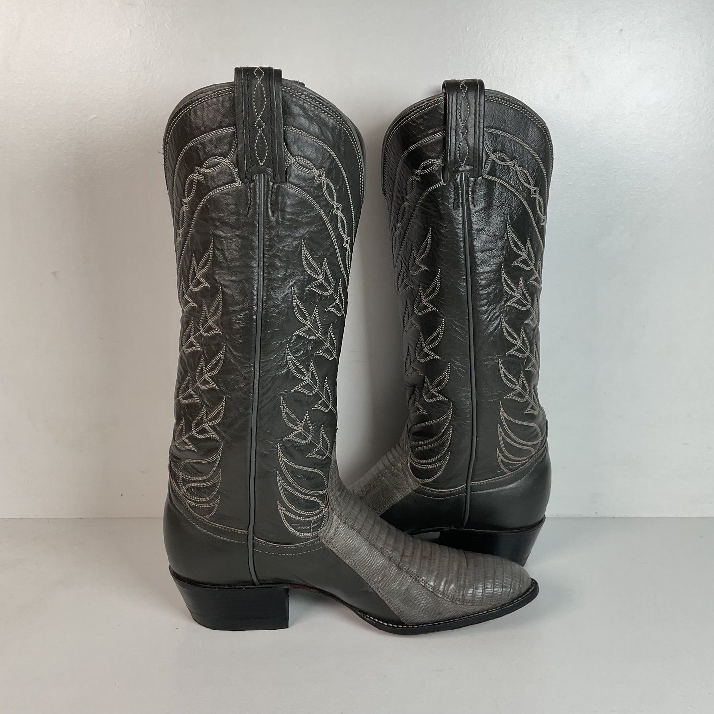 Vintage Tony Lama Gold Label Cowgirl Boots 6.5 B Grey Lizard Teju